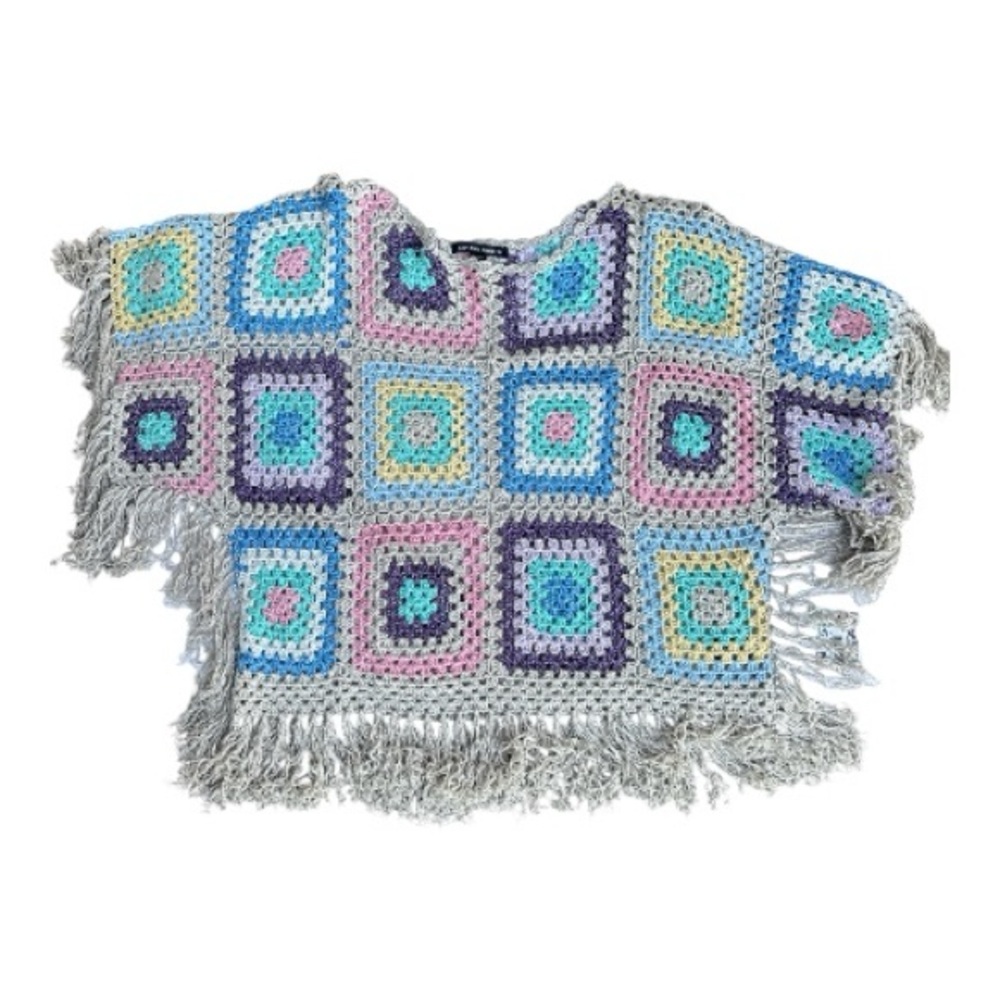 Boston Proper Lurex Slouchy Granny Square Crochet‎ Poncho Size XS/S - Picture 4 of 11